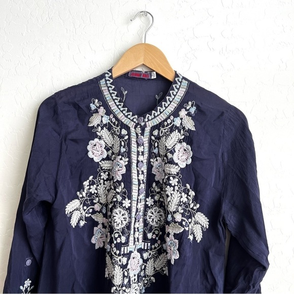 Johnny Was Mayan Ivory Embroidered Long Sleeve Tunic Blue - Picture 9 of 15